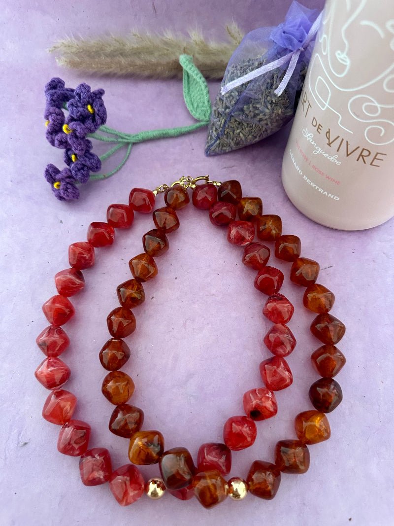 Collier de perles rouge ou brun ISALINE - Collier fait main - Camilmari Bijoux - Brun ambré