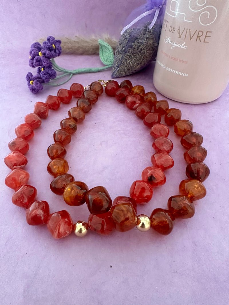 Collier de perles rouge ou brun ISALINE - Collier fait main - Camilmari Bijoux - Rouge grenat