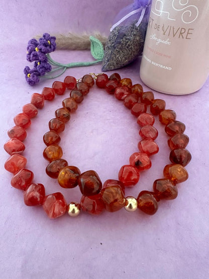 Collier de perles rouge ou brun ISALINE - Collier fait main - Camilmari Bijoux - Rouge grenat