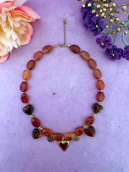 Collier ÉLINE – Collier marron à breloques et perles fait main - Camilmari Bijoux - 