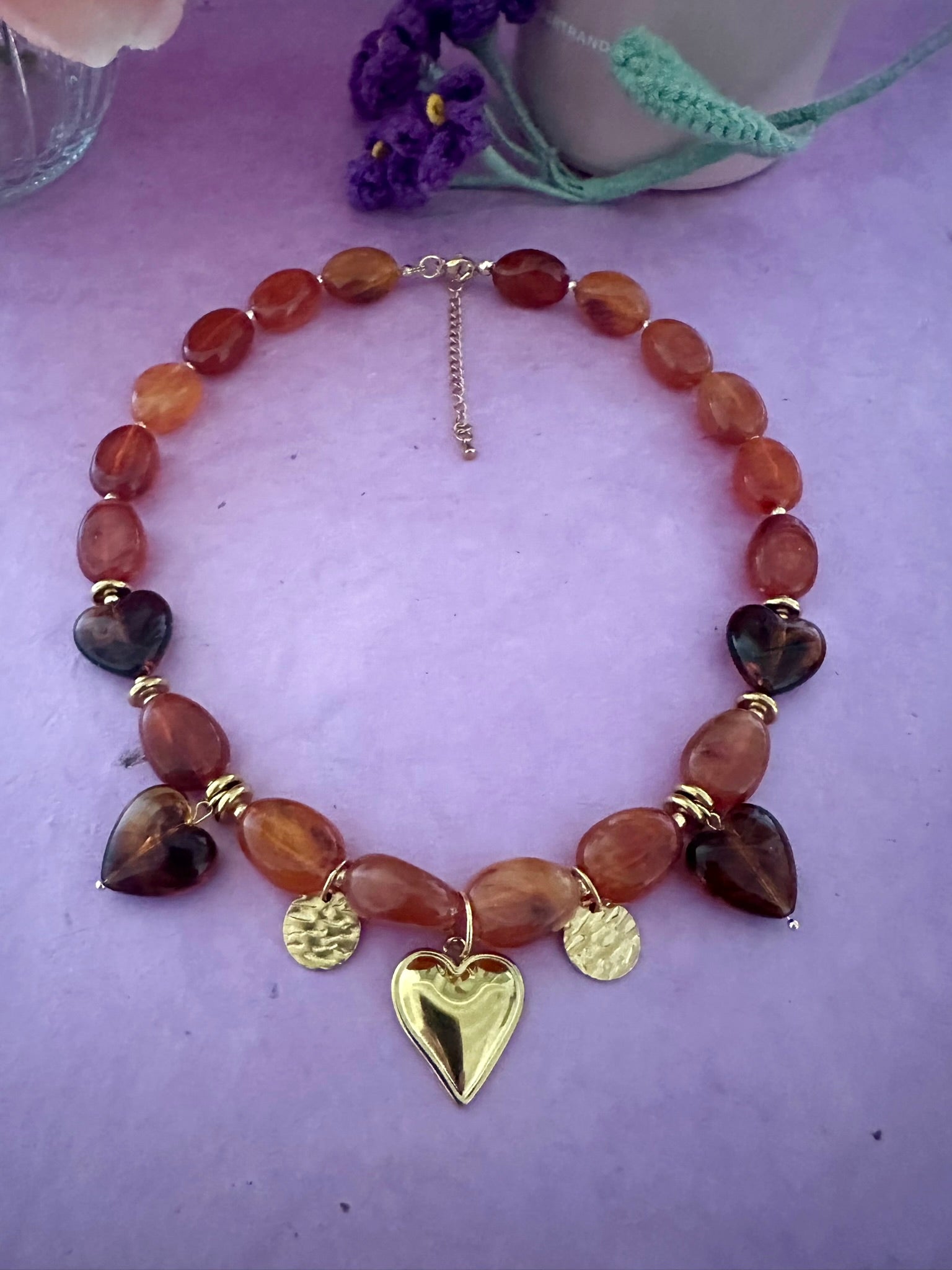 Collier ÉLINE – Collier marron à breloques et perles fait main - Camilmari Bijoux - 