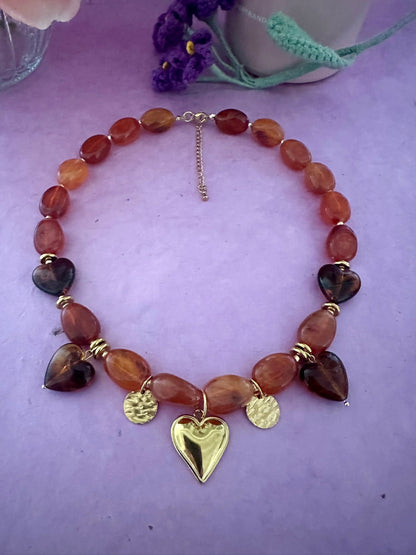 Collier ÉLINE – Collier marron à breloques et perles fait main - Camilmari Bijoux - 
