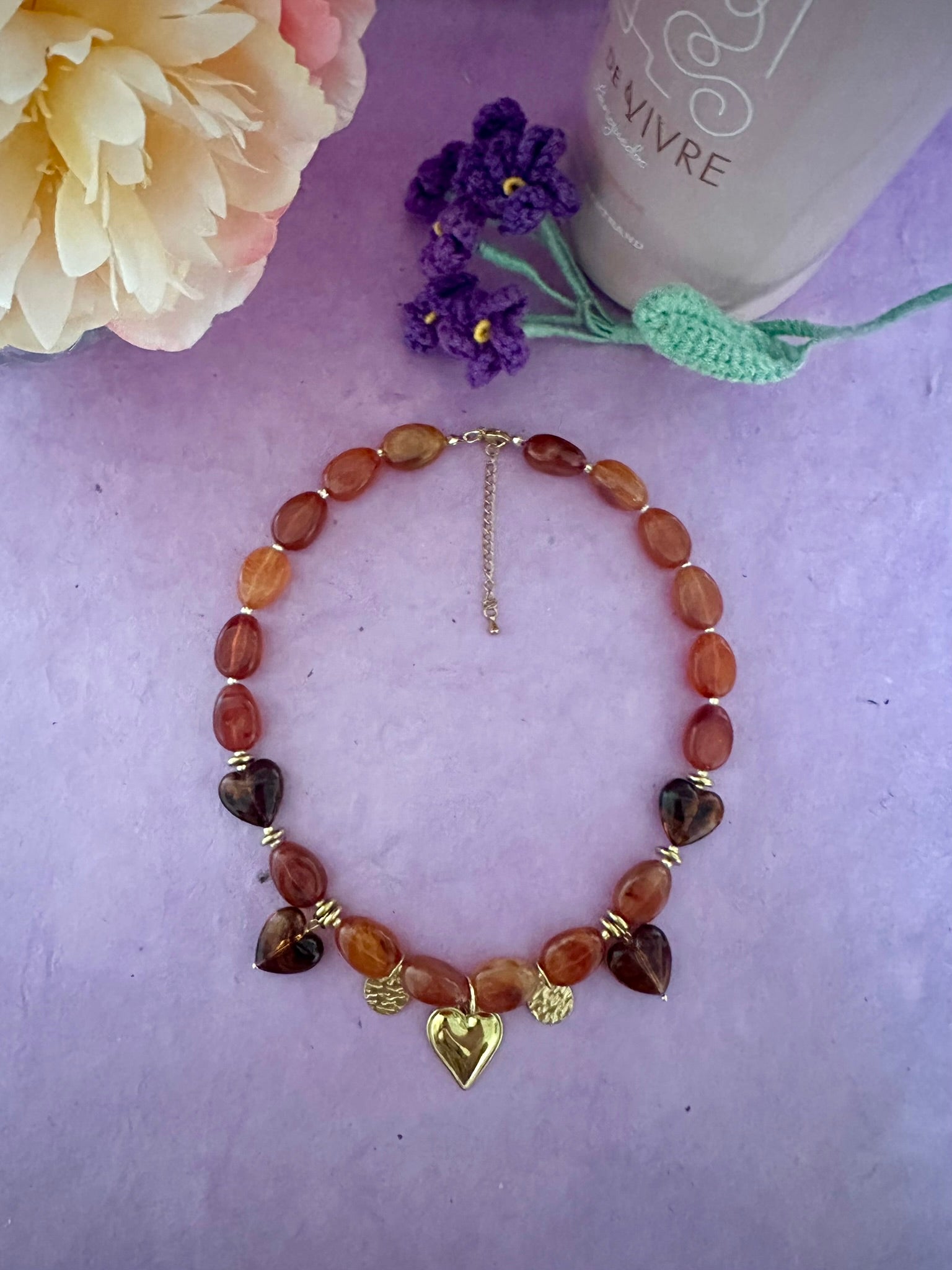 Collier ÉLINE – Collier marron à breloques et perles fait main - Camilmari Bijoux - 