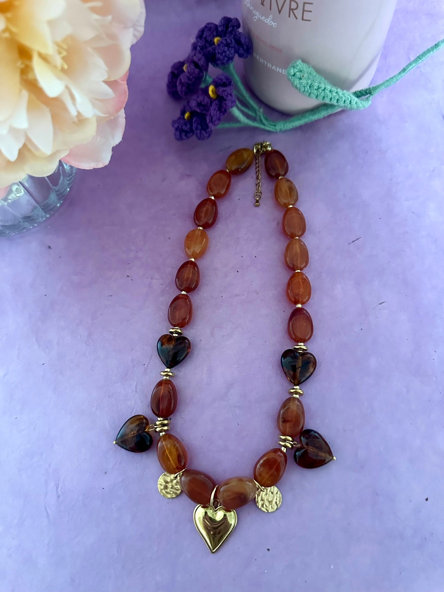 Collier ÉLINE – Collier marron à breloques et perles fait main - Camilmari Bijoux - 