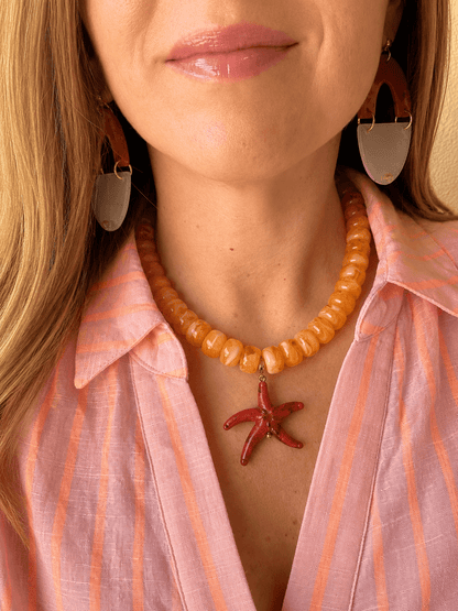 Collier étoile de mer MAHINA - Camilmari Bijoux - Orange & rouge bordeaux