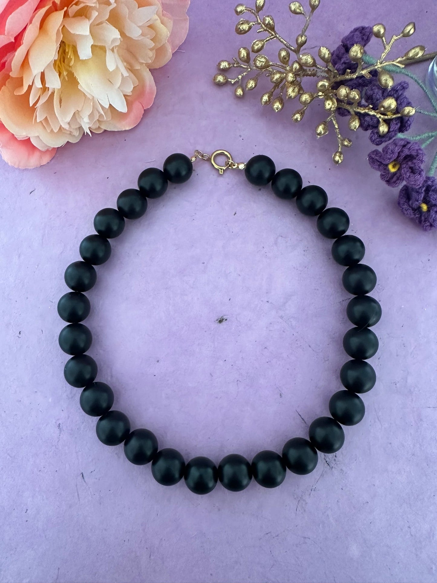 Collier fantaisie AMARA – Collier noir de perles fait main - Camilmari Bijoux - 