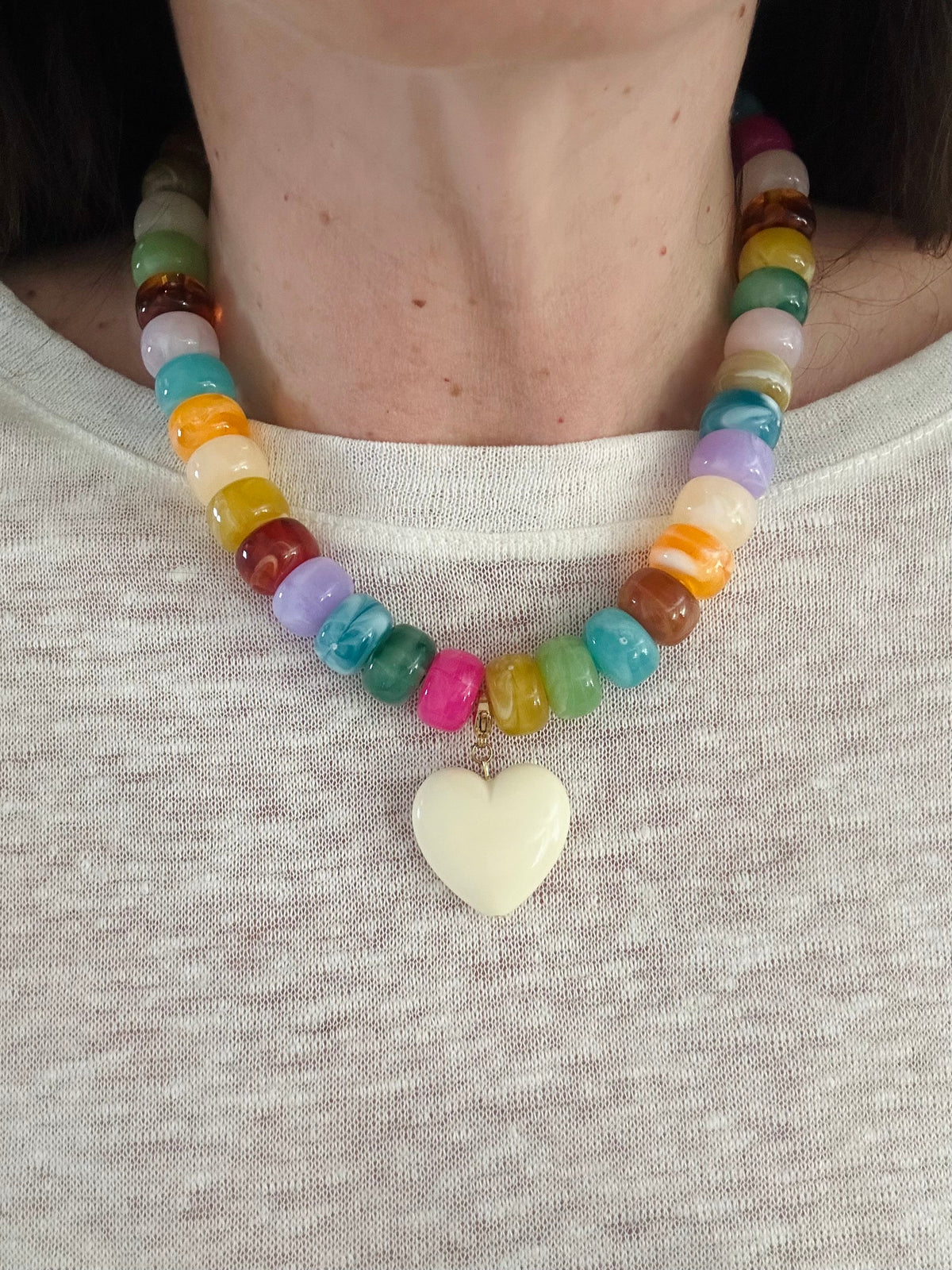 Collier gros coeur CLAUDIE - Camilmari Bijoux - Bleu marine marbré