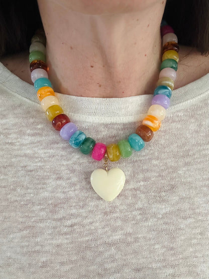Collier gros coeur CLAUDIE - Camilmari Bijoux - Bleu marine marbré