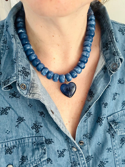 Collier gros coeur CLAUDIE - Camilmari Bijoux - Bleu marine marbré