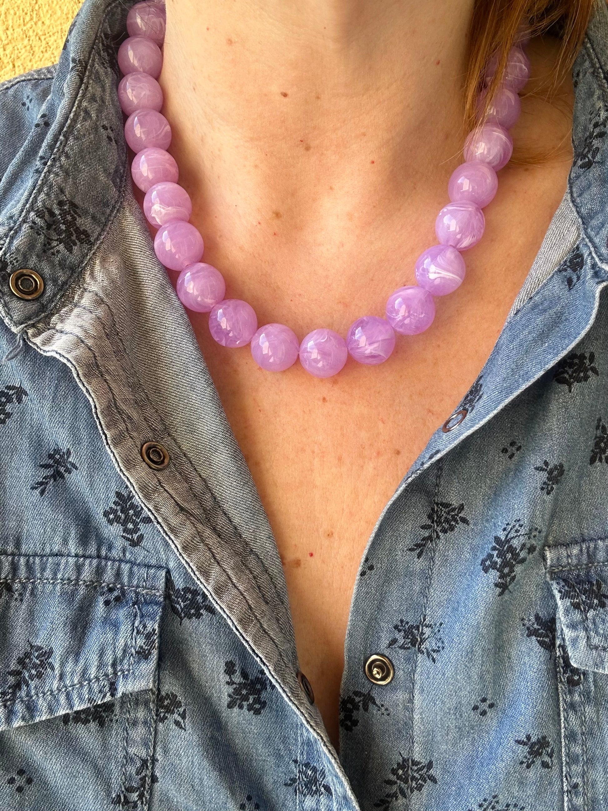 Collier grosses perles blanches BUBBLE - Camilmari Bijoux - Lilas