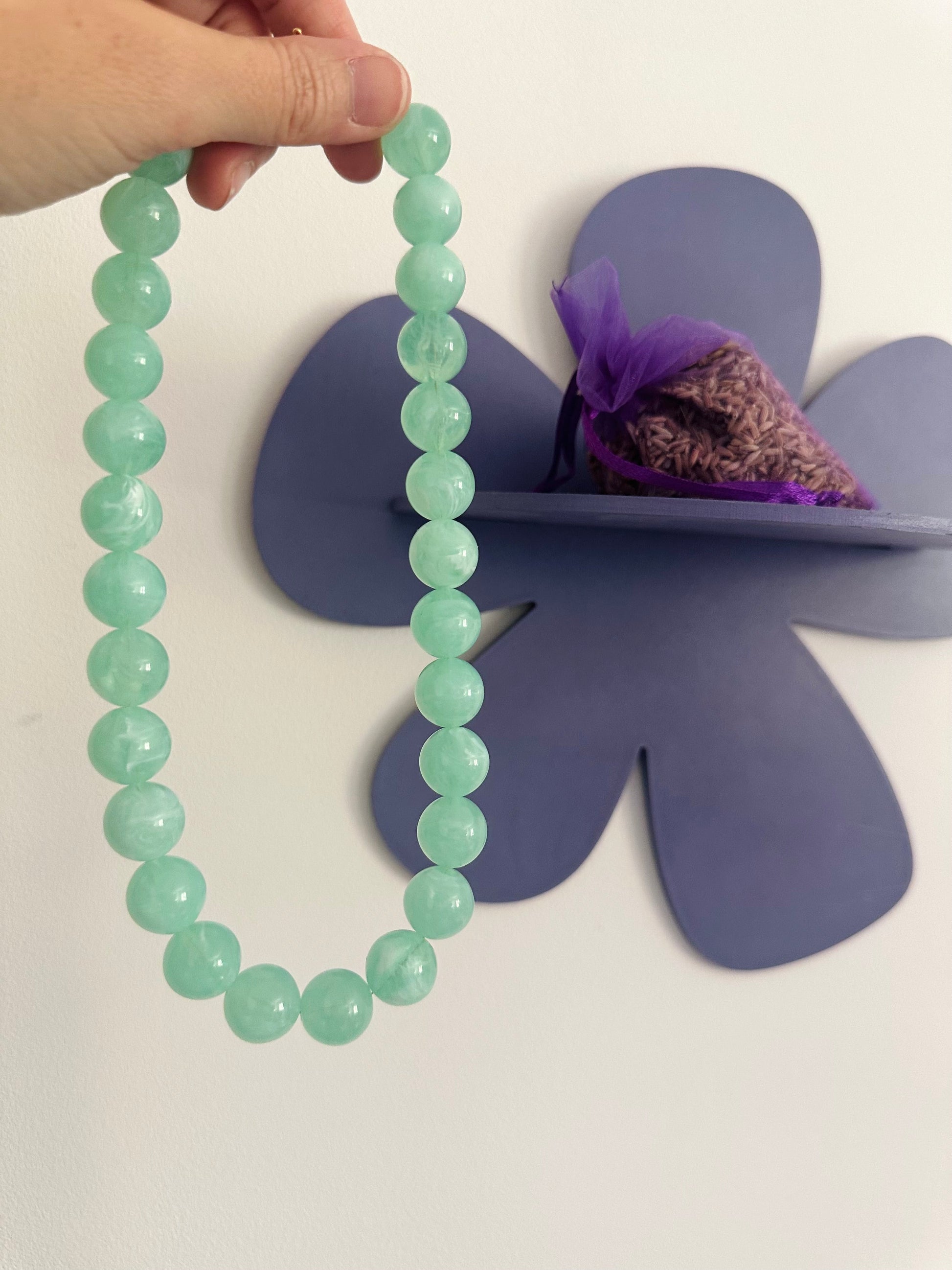 Collier grosses perles blanches BUBBLE - Camilmari Bijoux - Vert turquoise