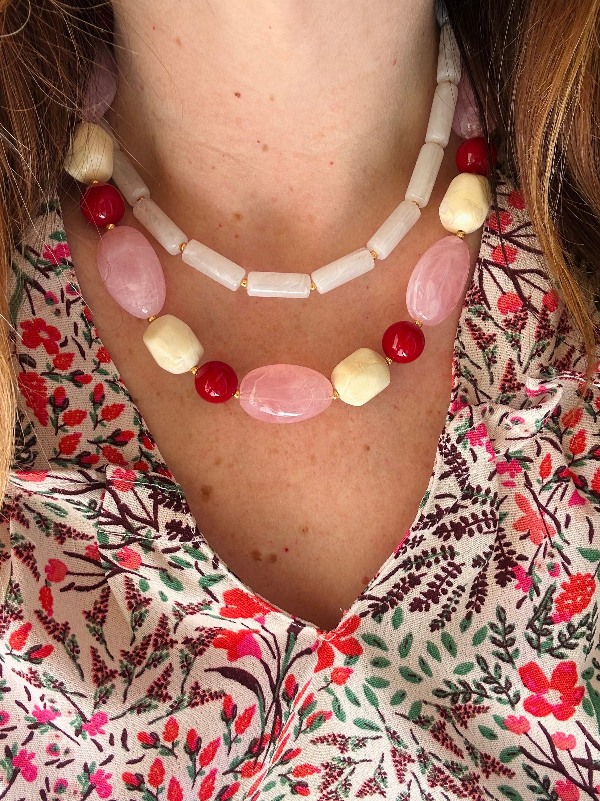 Collier grosses perles colorées CERISE - Camilmari Bijoux - 