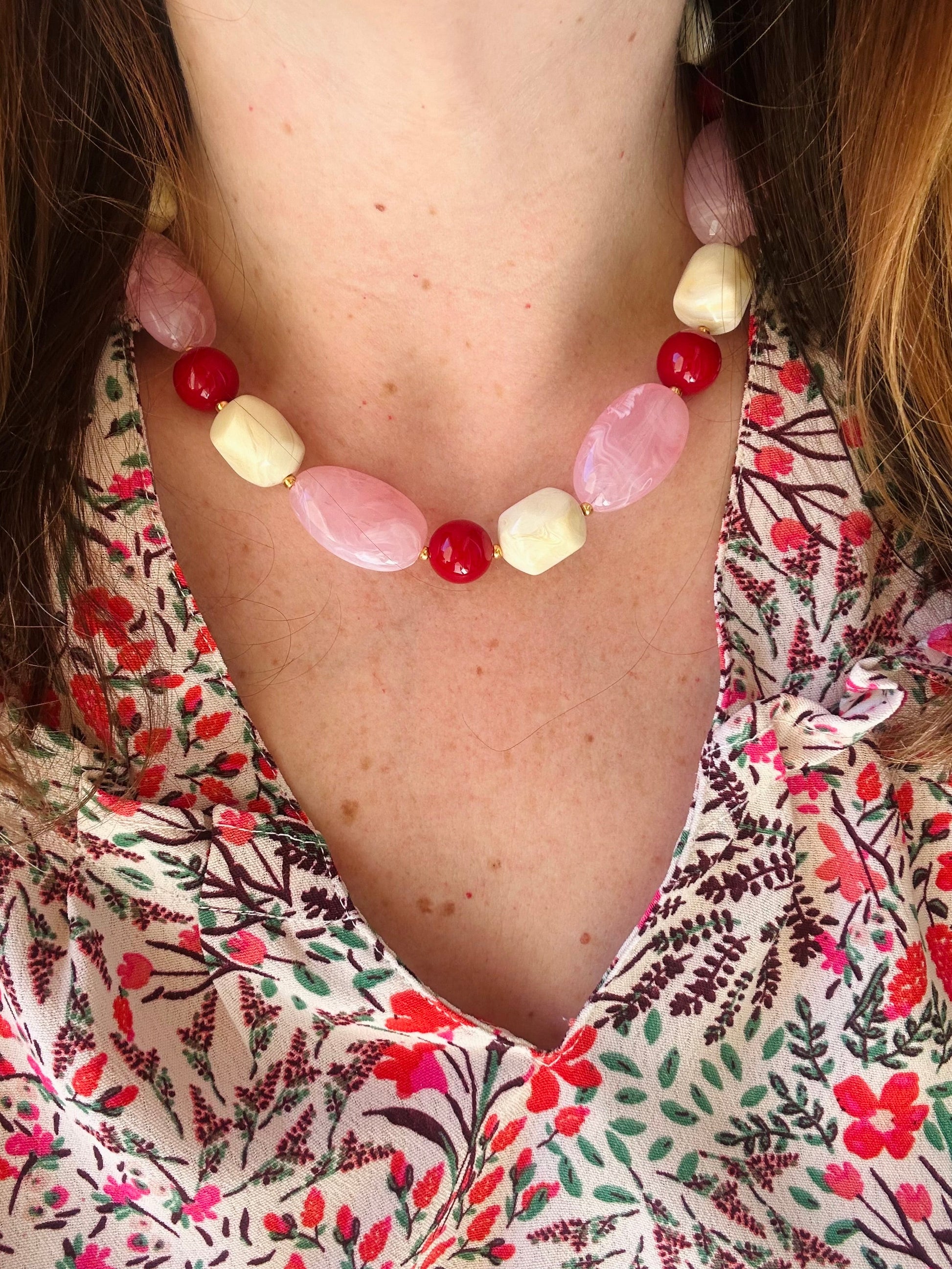 Collier grosses perles colorées CERISE - Camilmari Bijoux - 
