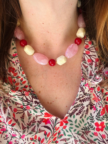Collier grosses perles colorées CERISE - Camilmari Bijoux - 