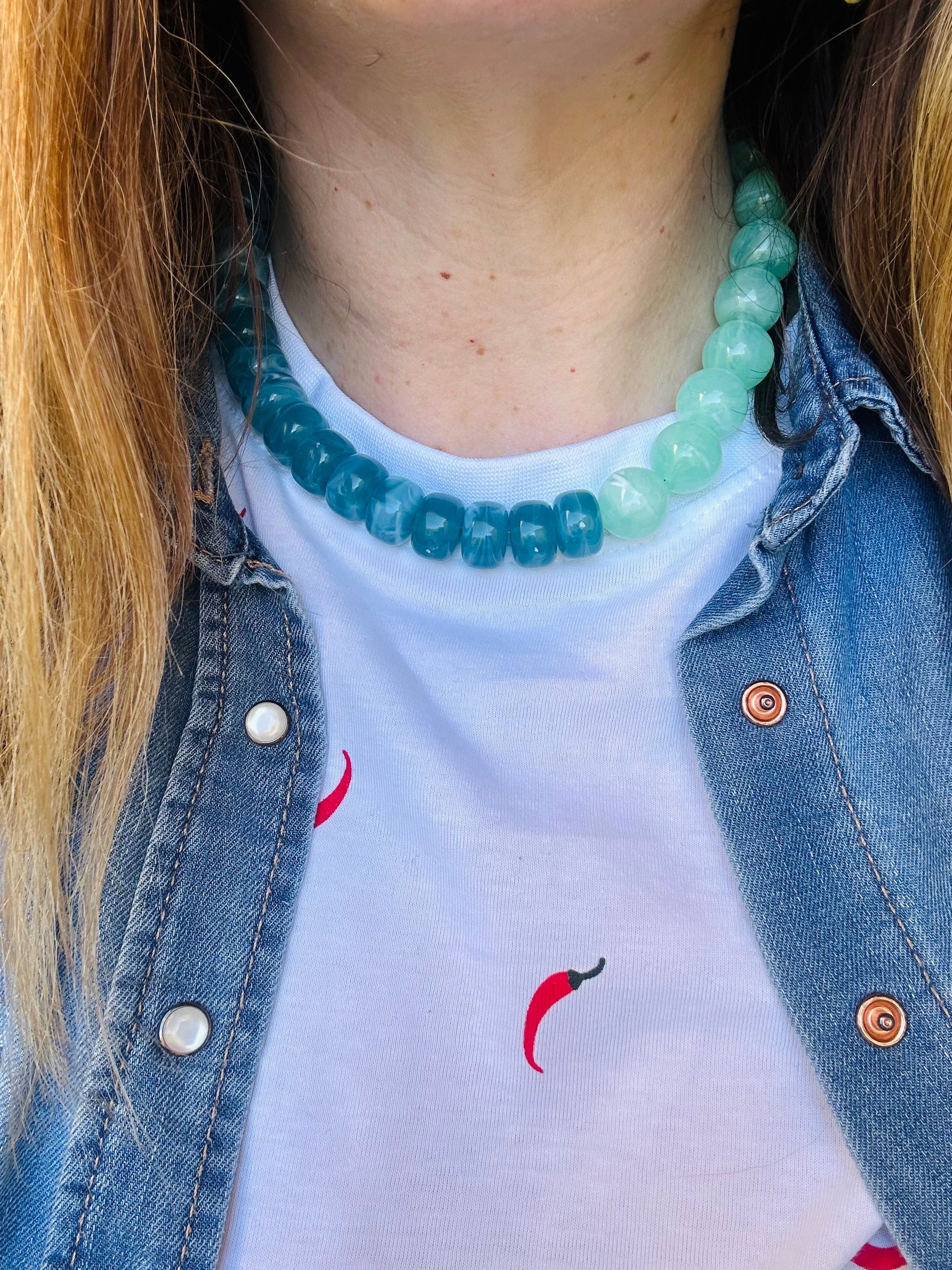 Collier grosses perles fantaisie PALOMA - Camilmari Bijoux - Bleu - vert turquoise