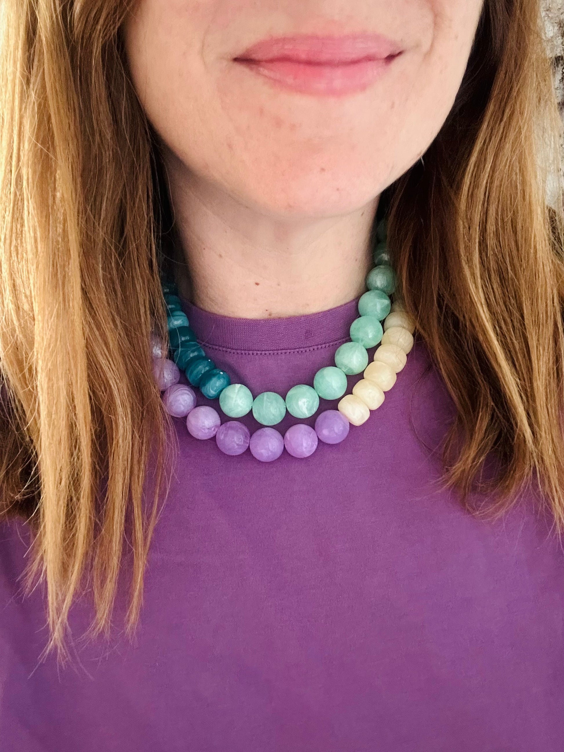 Collier grosses perles fantaisie PALOMA - Camilmari Bijoux - Lilas - pêche