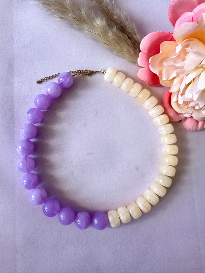 Collier grosses perles fantaisie PALOMA - Camilmari Bijoux - Lilas - pêche