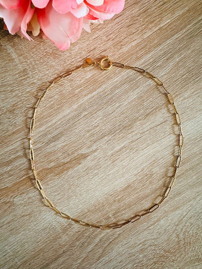 Collier LILY – Maille rectangle dorée et pendentif cœur personnalisable - Camilmari Bijoux - Collier maille seul