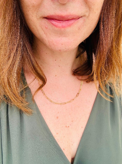 Collier LILY – Maille rectangle dorée et pendentif cœur personnalisable - Camilmari Bijoux - Collier + pendentif cercle evidé