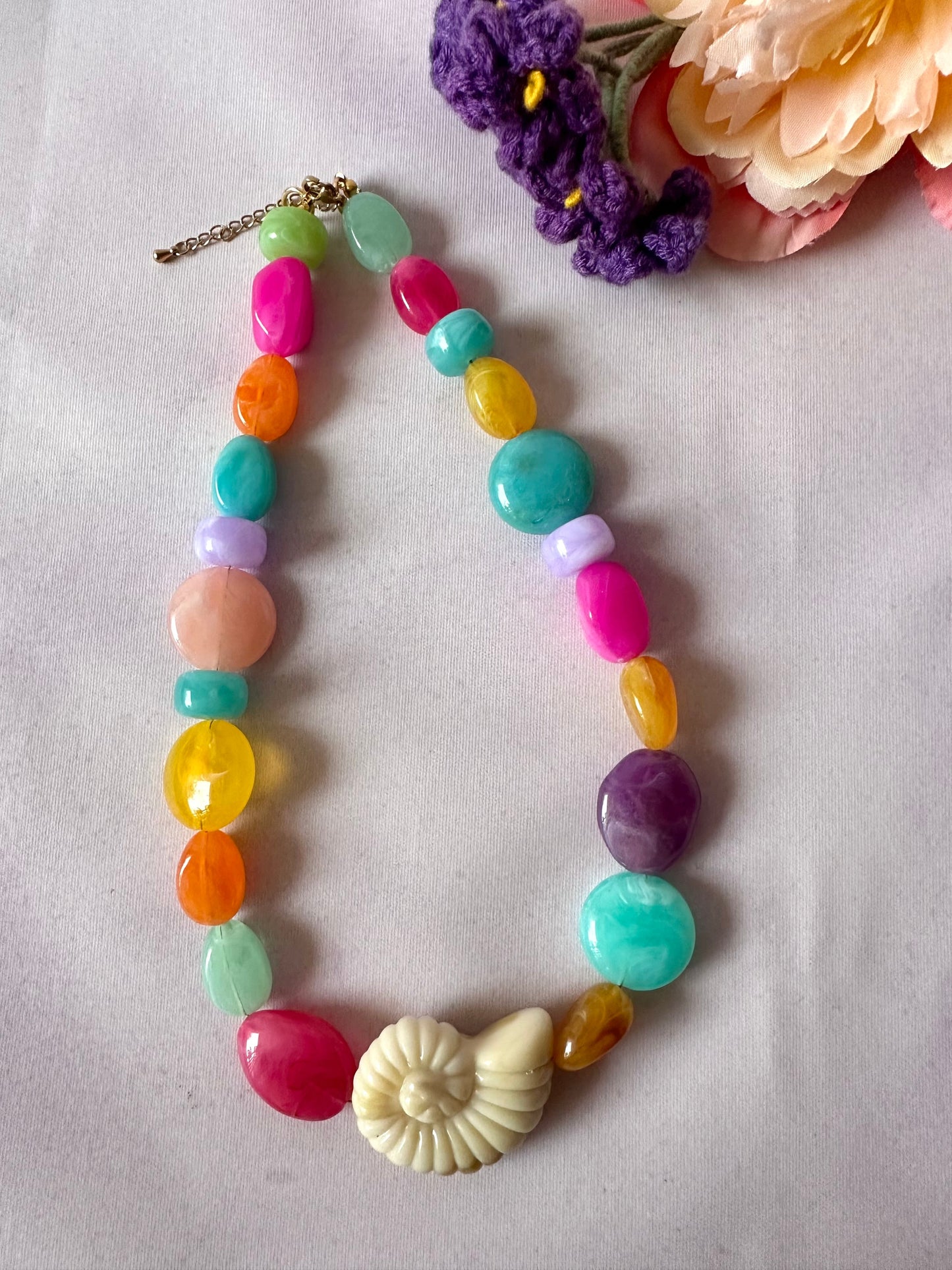 Collier multicolore EMILIE - Camilmari Bijoux - Rose pêche marbré