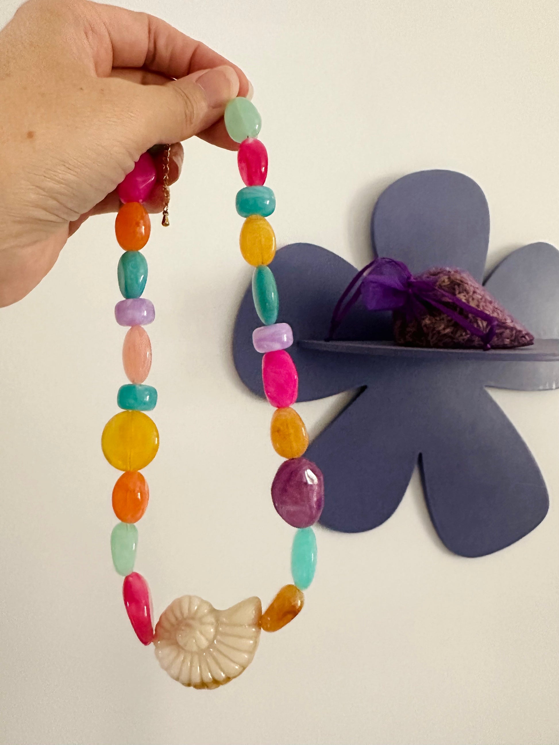 Collier multicolore EMILIE - Camilmari Bijoux - Rose pêche marbré