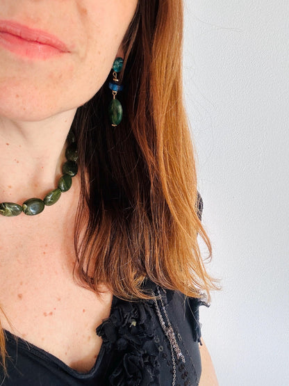 Collier OLIVIA – Collier de perles ovales colorées en acrylique fait main - Camilmari Bijoux - Vert olive