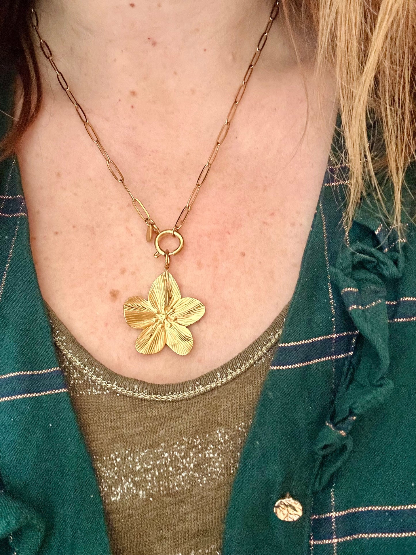 Collier pendentif maille rectangle LILY - Camilmari Bijoux - Collier + pendentif petit cœur