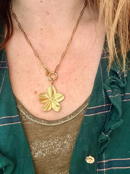 Collier pendentif maille rectangle LILY - Camilmari Bijoux - Collier + pendentif petit cœur