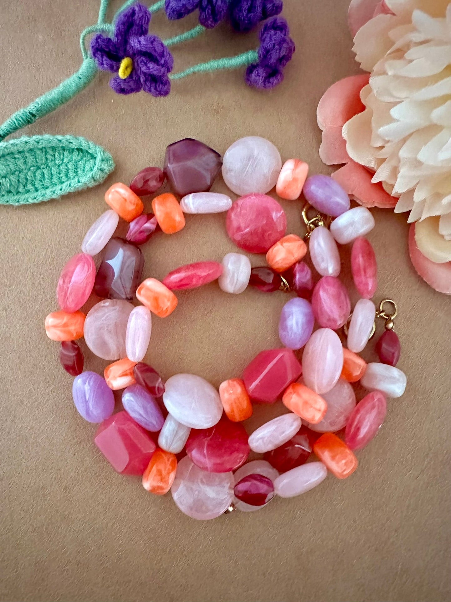 Collier perle rose LÉONIE - Camilmari Bijoux - 