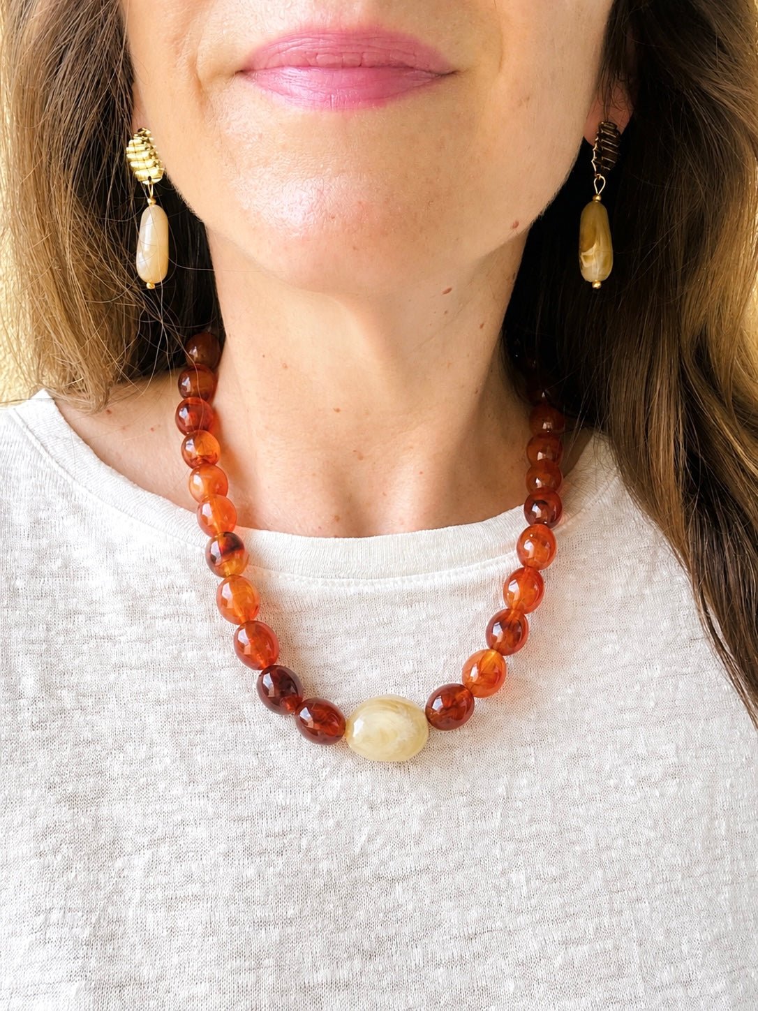 Collier perles fantaisie APOLLINE - Camilmari Bijoux - Ambre & sable