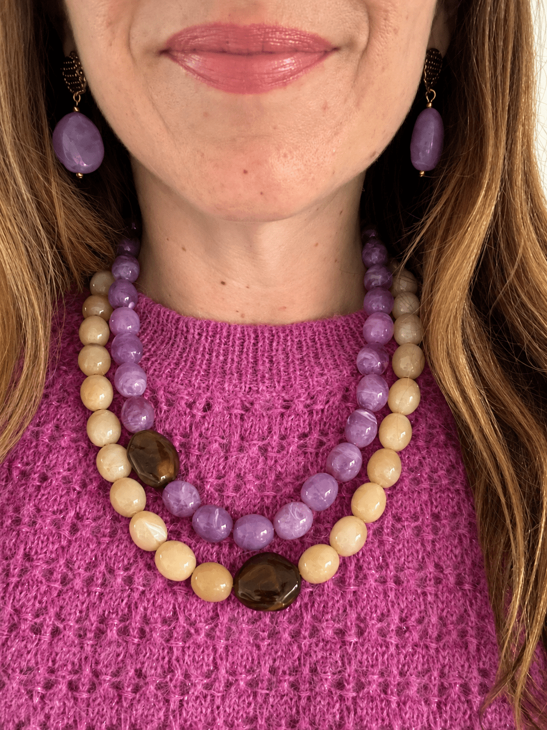 Collier perles fantaisie APOLLINE - Camilmari Bijoux - Aubergine & Chocolat