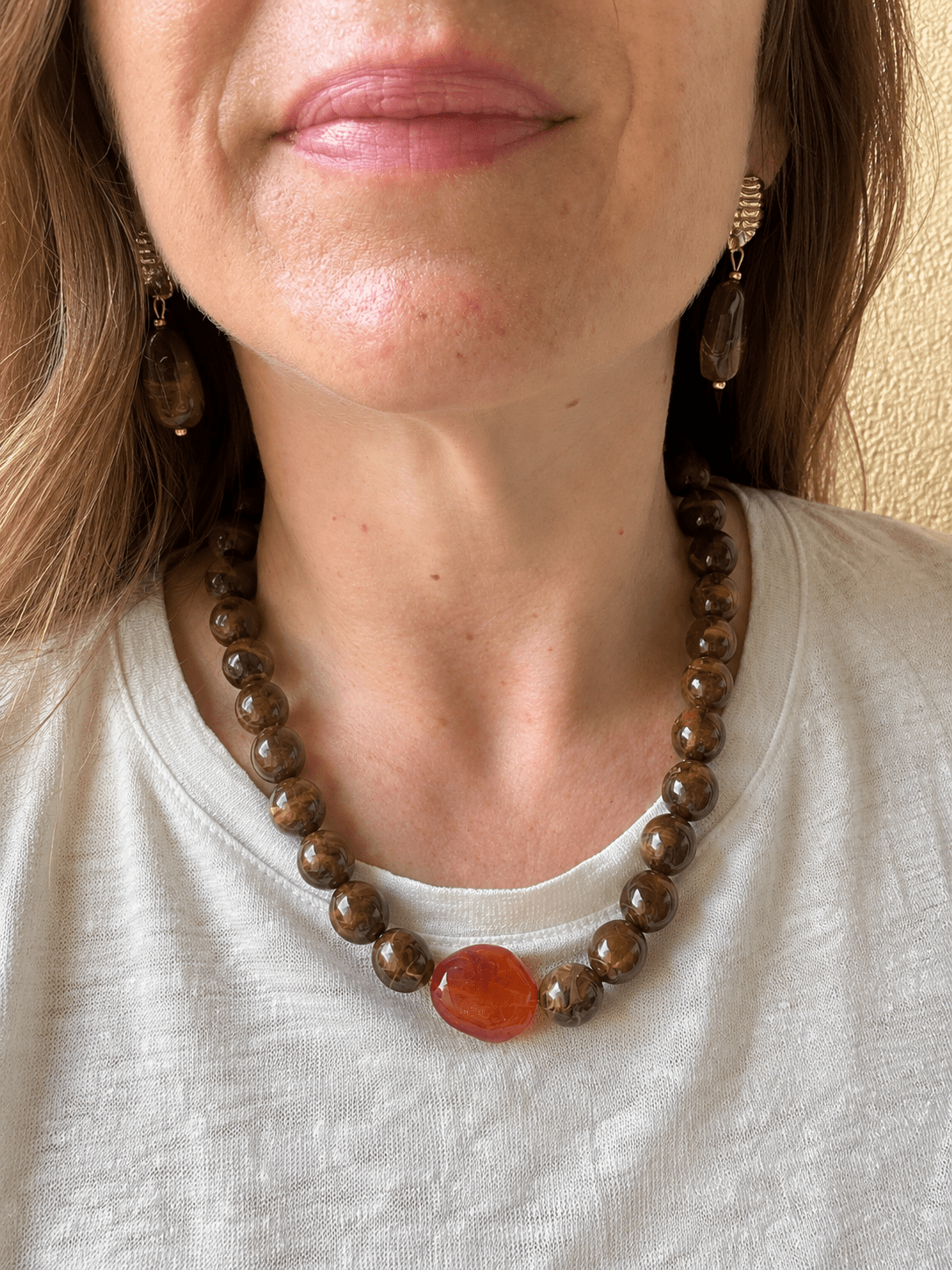 Collier perles fantaisie APOLLINE - Camilmari Bijoux - Chocolat & ambre