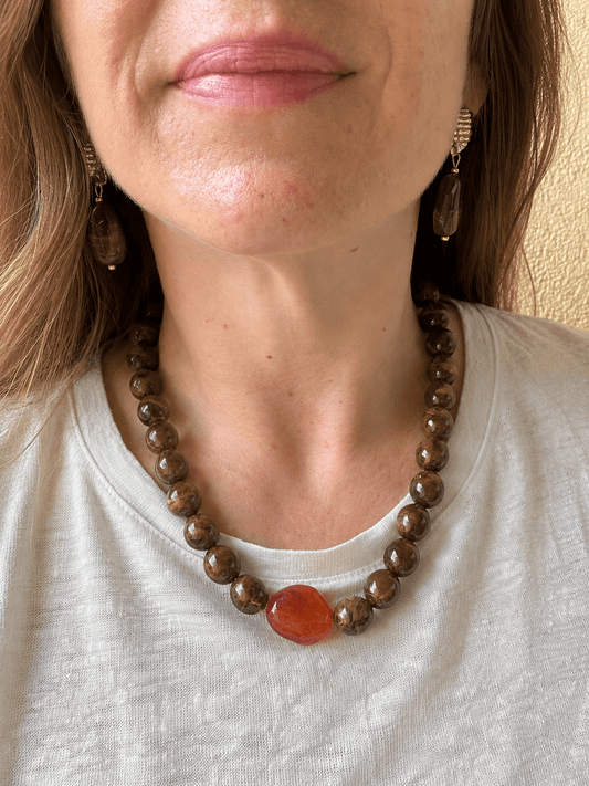 Collier perles fantaisie APOLLINE - Camilmari Bijoux - Chocolat & ambre