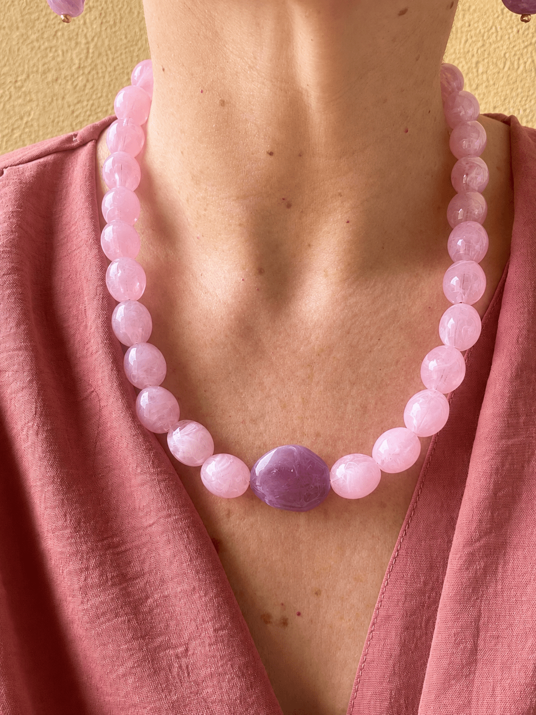 Collier perles fantaisie APOLLINE - Camilmari Bijoux - Rose poudré & aubergine