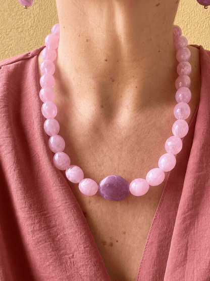 Collier perles fantaisie APOLLINE - Camilmari Bijoux - Rose poudré & aubergine