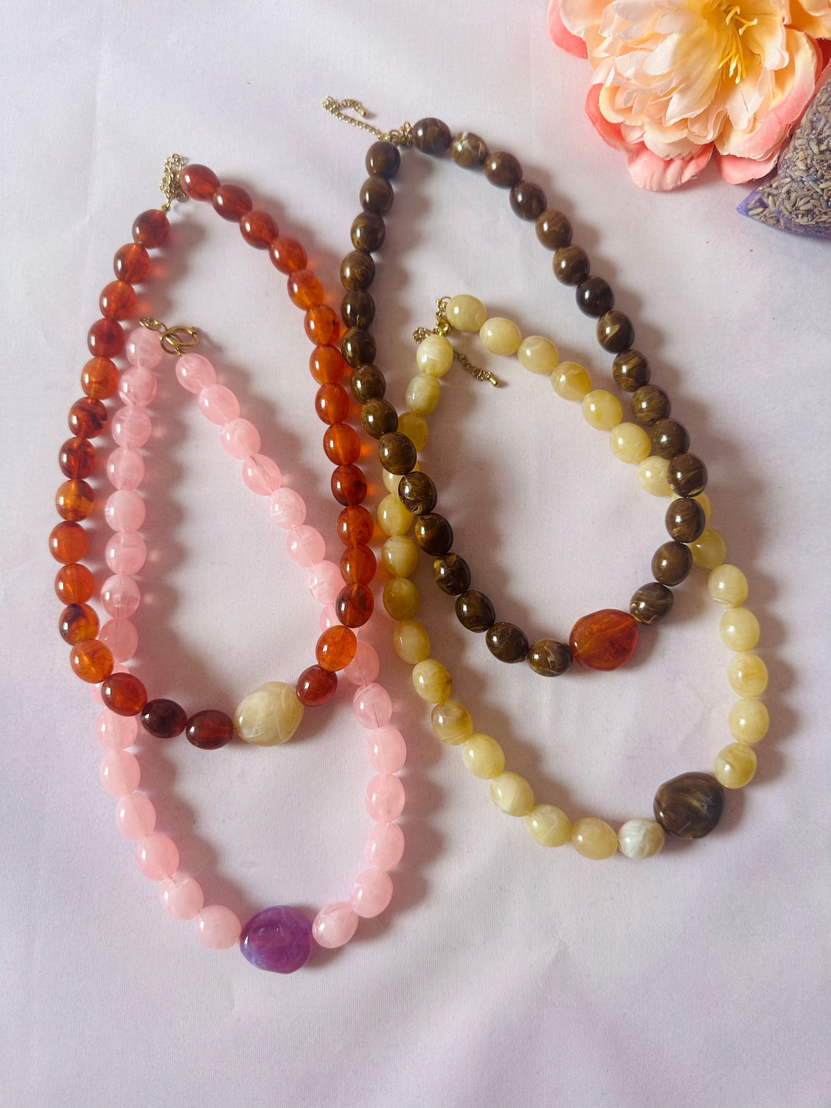 Collier perles fantaisie APOLLINE - Camilmari Bijoux - Rose poudré & aubergine