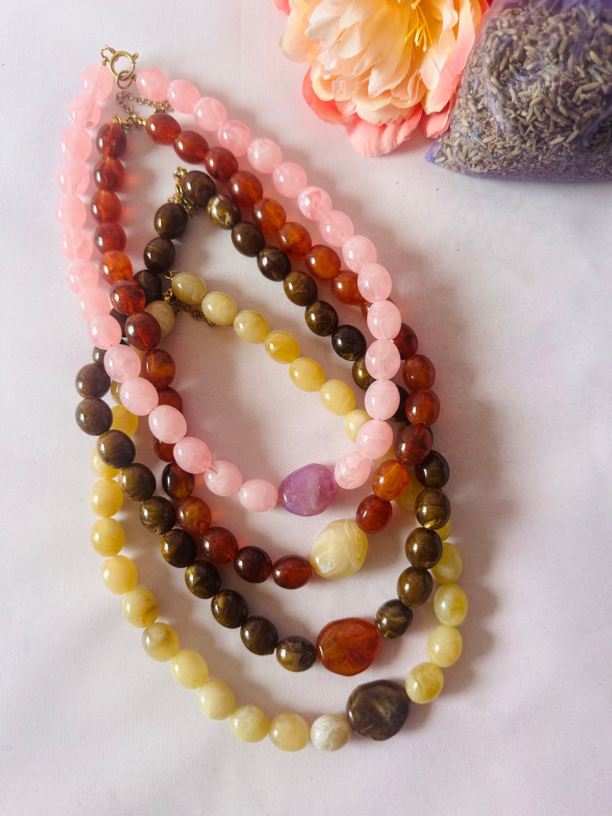 Collier perles fantaisie APOLLINE - Camilmari Bijoux - Rose poudré & aubergine