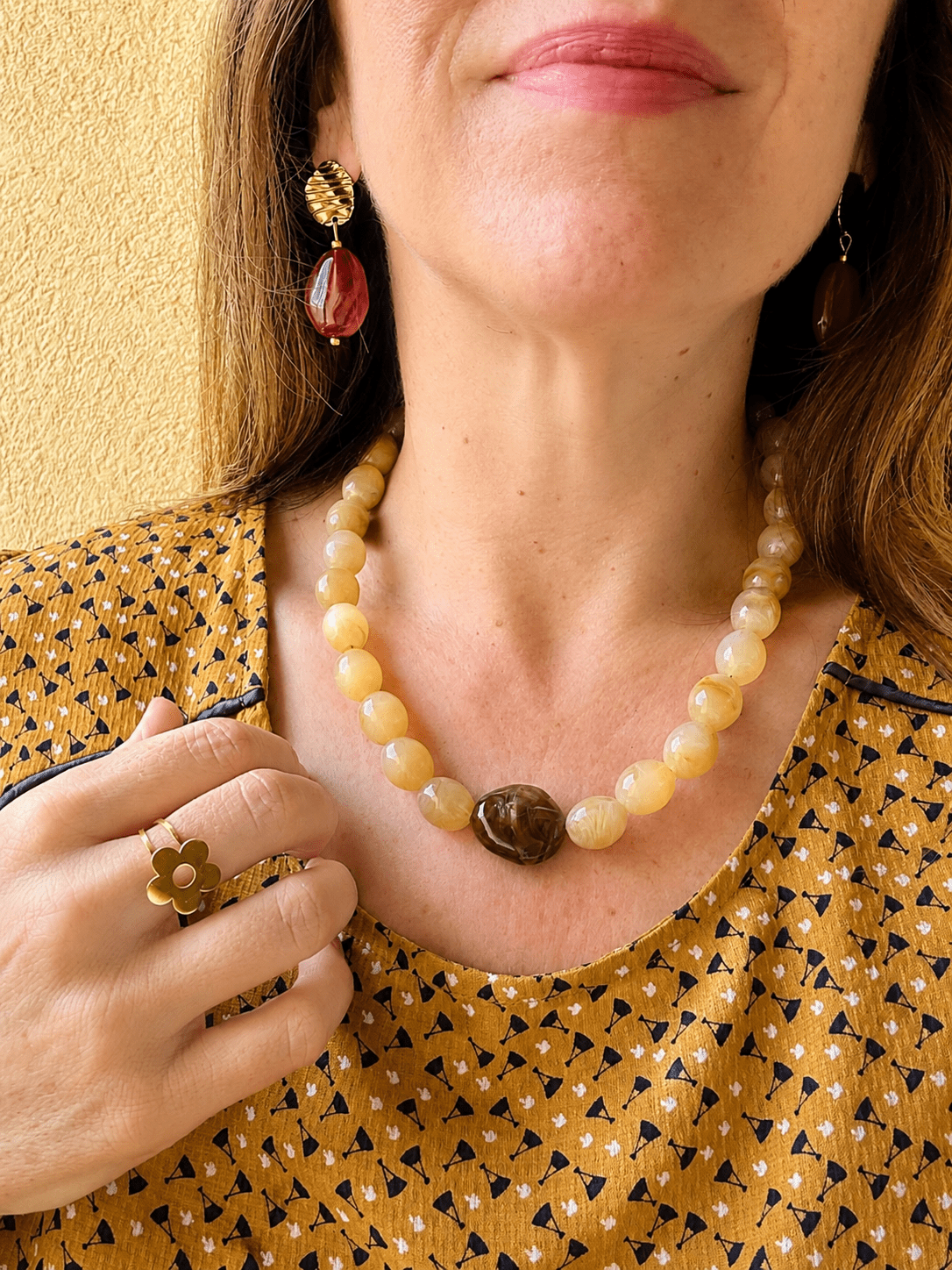Collier perles fantaisie APOLLINE - Camilmari Bijoux - Sable & chocolat