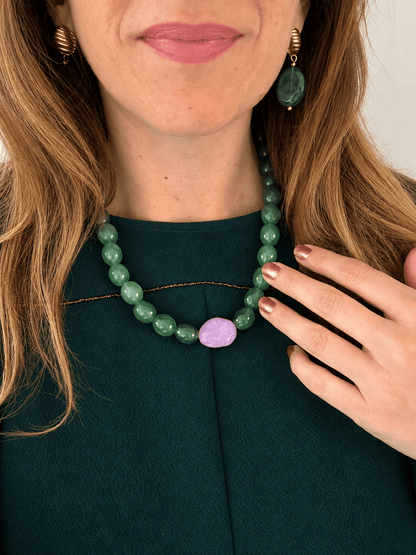 Collier perles fantaisie APOLLINE - Camilmari Bijoux - Vert intense & Lilas