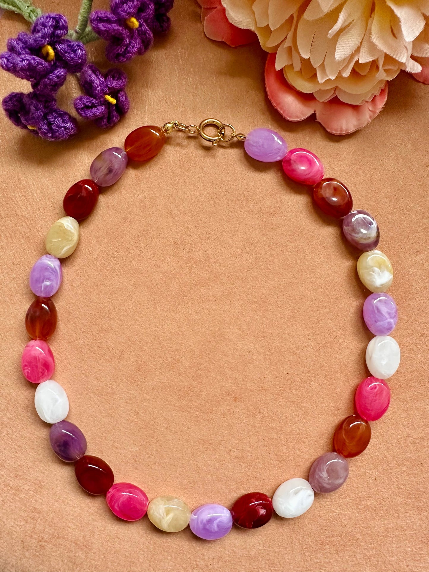 Collier perles multicolores CARLITA - Camilmari Bijoux - Mix roses rouges