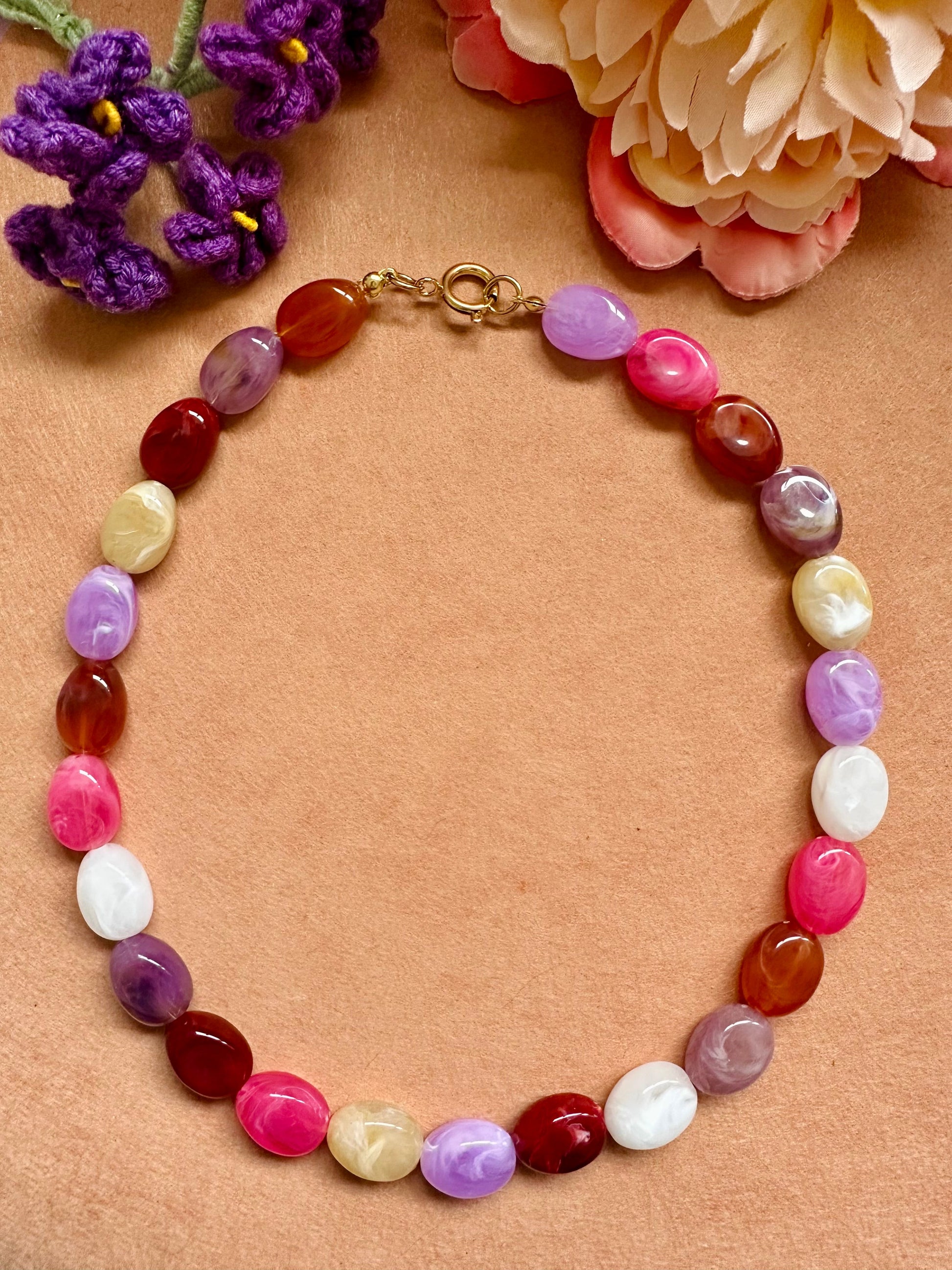 Collier perles multicolores CARLITA - Camilmari Bijoux - Mix roses rouges