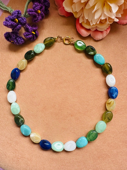 Collier perles multicolores CARLITA - Camilmari Bijoux - Mix verts bleus