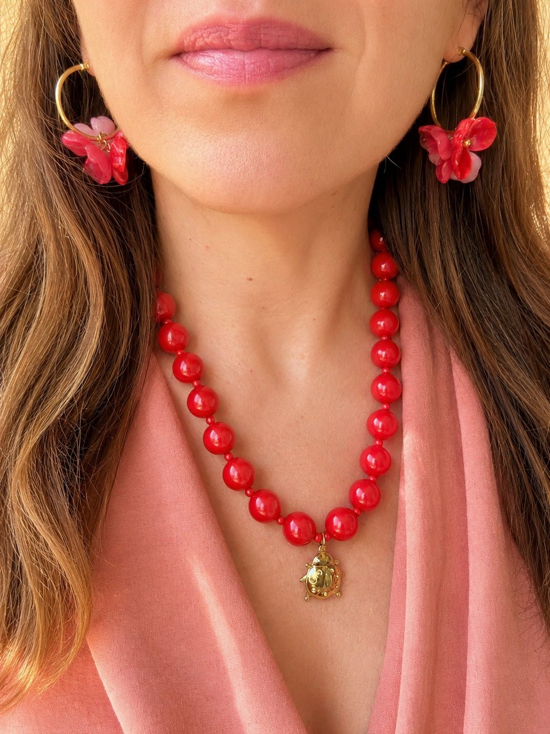 Collier perles rouge CAPUCINE - Camilmari Bijoux -