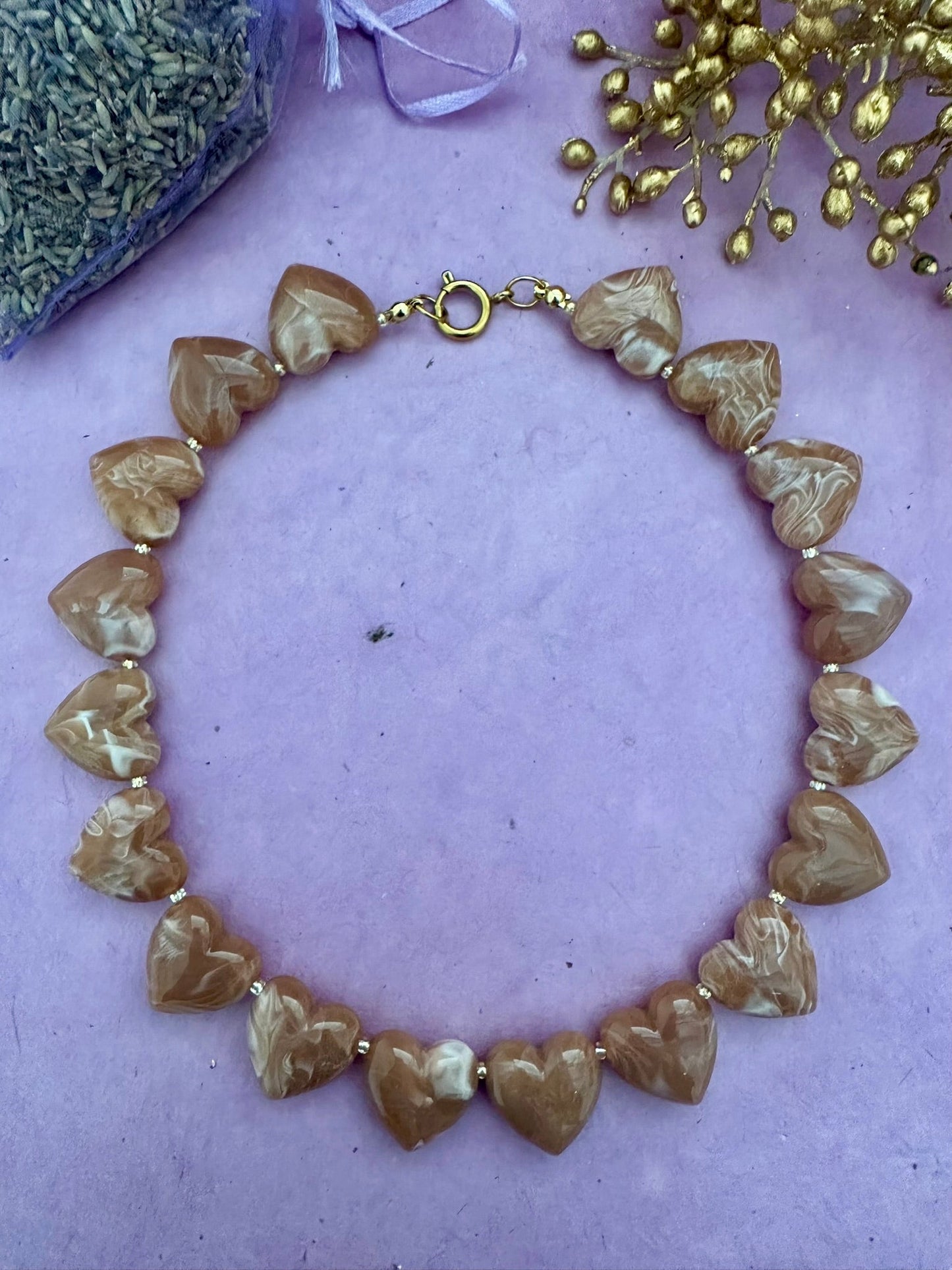 Collier SÉLÈNE – Collier cœur - Collier de perles fantaisie fait main - Camilmari Bijoux - Beige - écru