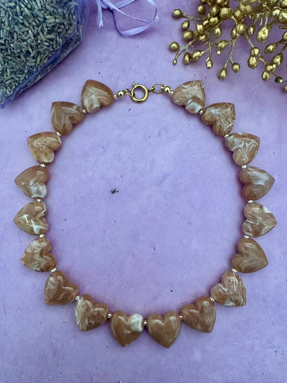 Collier SÉLÈNE – Collier cœur - Collier de perles fantaisie fait main - Camilmari Bijoux - Beige - écru