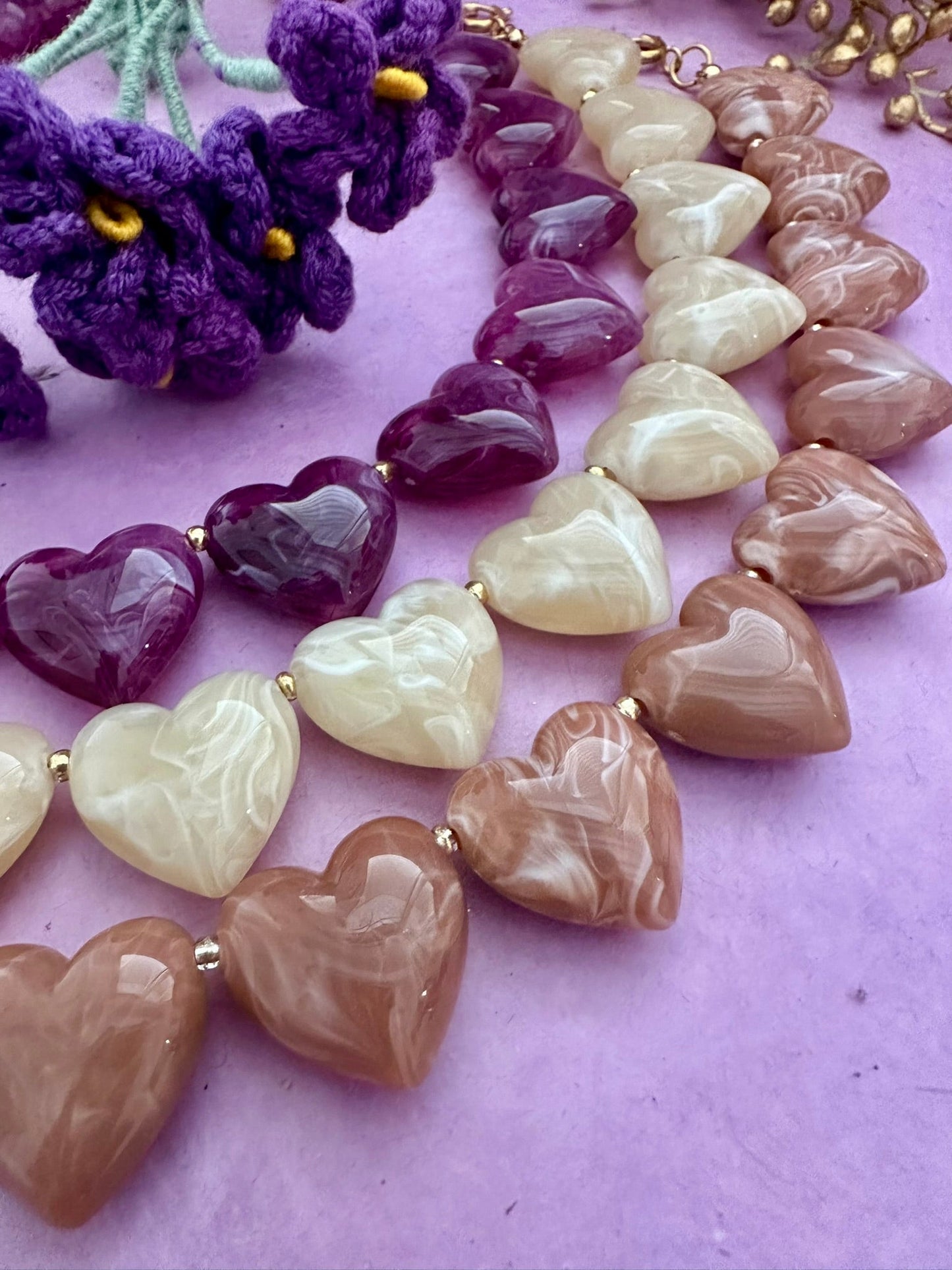 Collier SÉLÈNE – Collier cœur - Collier de perles fantaisie fait main - Camilmari Bijoux - Beige - écru