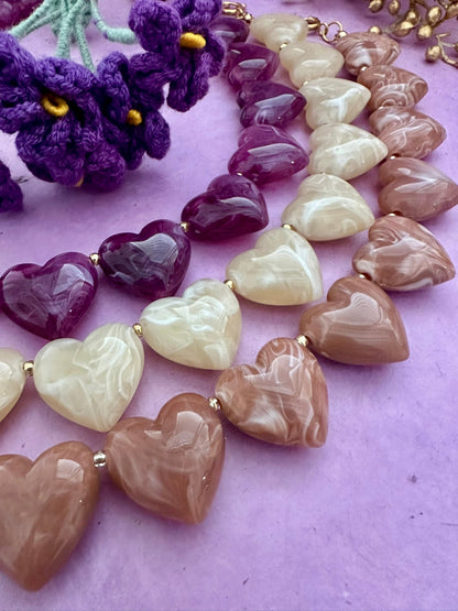 Collier SÉLÈNE – Collier cœur - Collier de perles fantaisie fait main - Camilmari Bijoux - Beige - écru