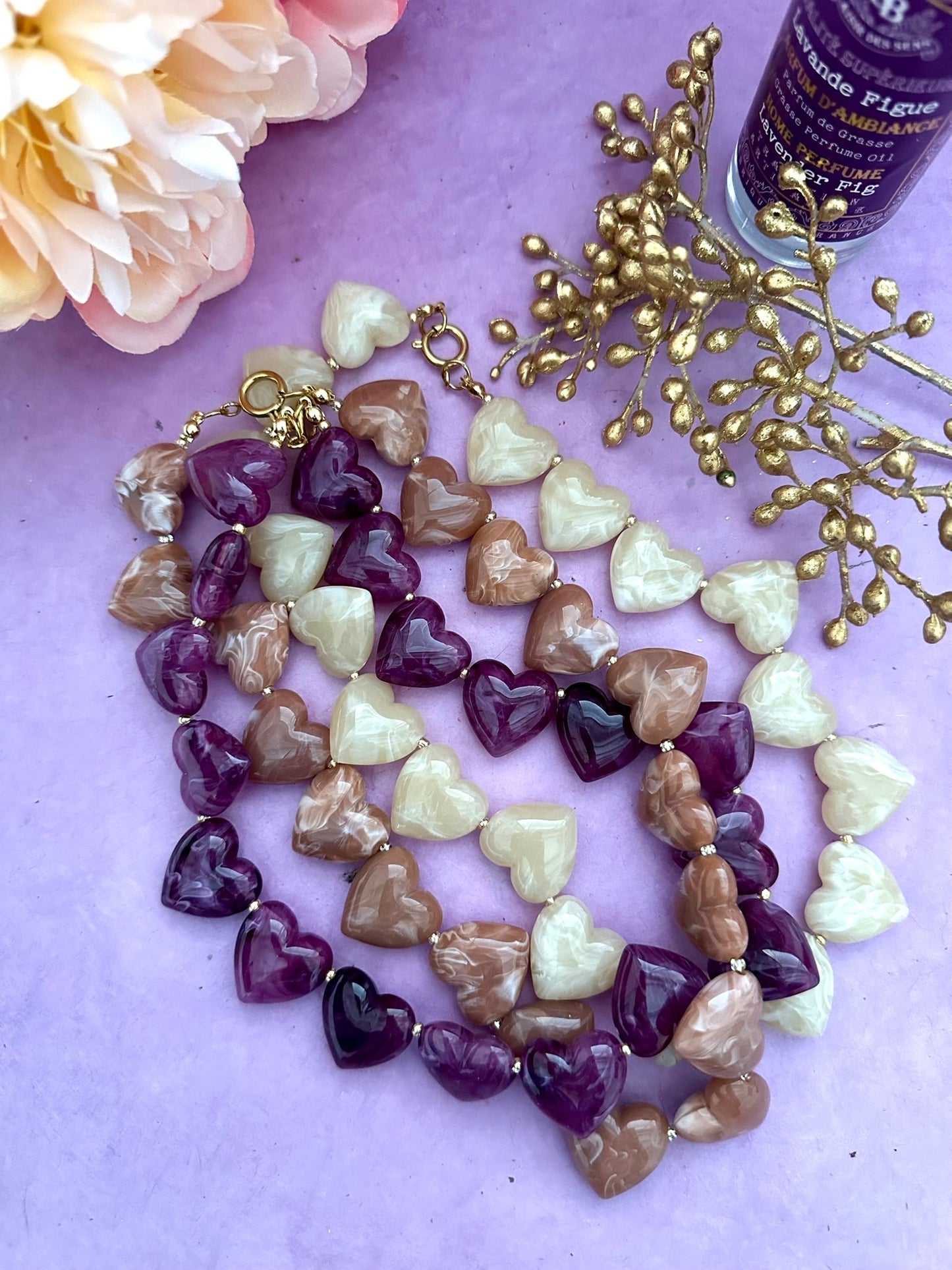 Collier SÉLÈNE – Collier cœur - Collier de perles fantaisie fait main - Camilmari Bijoux - Beige - écru