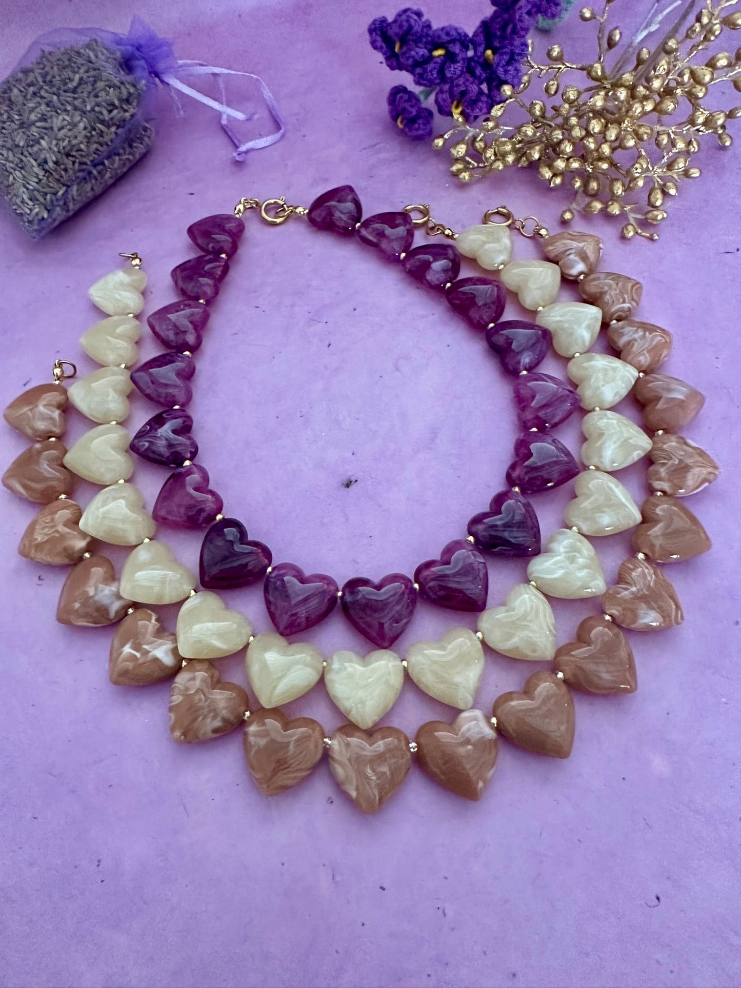 Collier SÉLÈNE – Collier cœur - Collier de perles fantaisie fait main - Camilmari Bijoux - Beige - écru