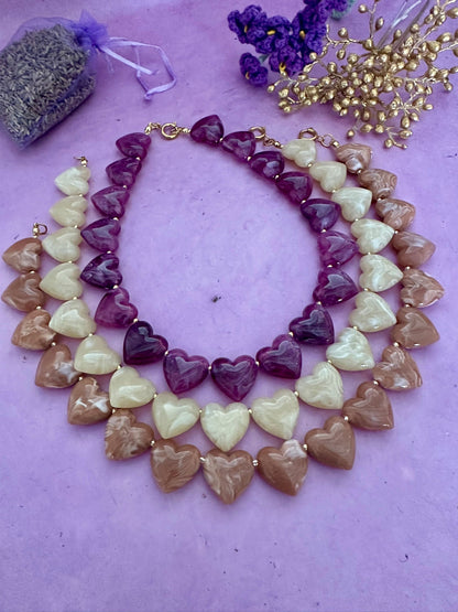 Collier SÉLÈNE – Collier cœur - Collier de perles fantaisie fait main - Camilmari Bijoux - Beige - écru